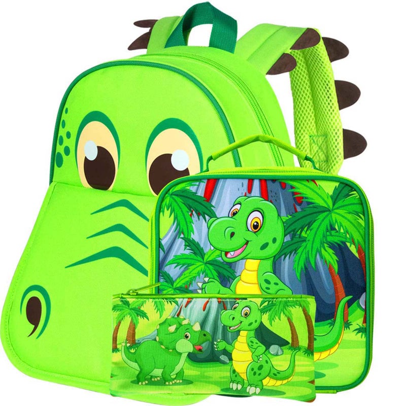 gxtvo Toddler Backpack for Boys, Dinosaur Kids Preschool Bookbag and Lunch Box, 12" Cute Cartoon Animal Schoolbag - Image 1